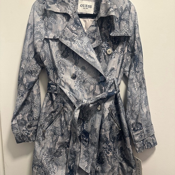 GUESS Women's Gray Snake Print Trench Coat - Picture 1 of 7